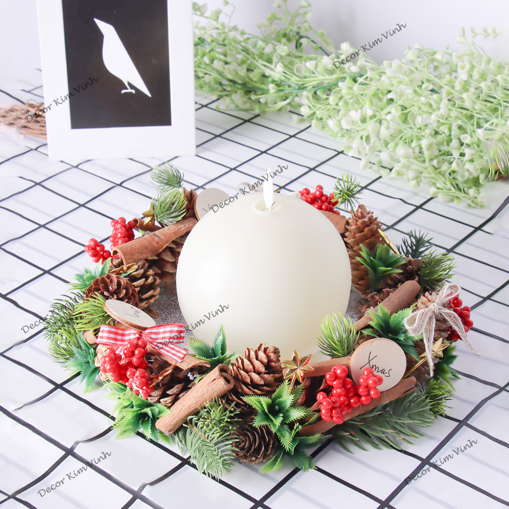 Nến Giáng Sinh NEN26 Khay Nến Quả Cầu Dùng Pin Trang Trí Noel