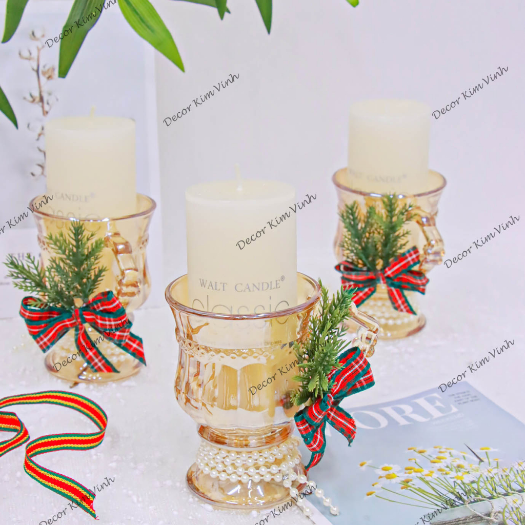 Ly Để Nến Màu Hổ Phách NEN12 Trang Trí Noel Giáng Sinh