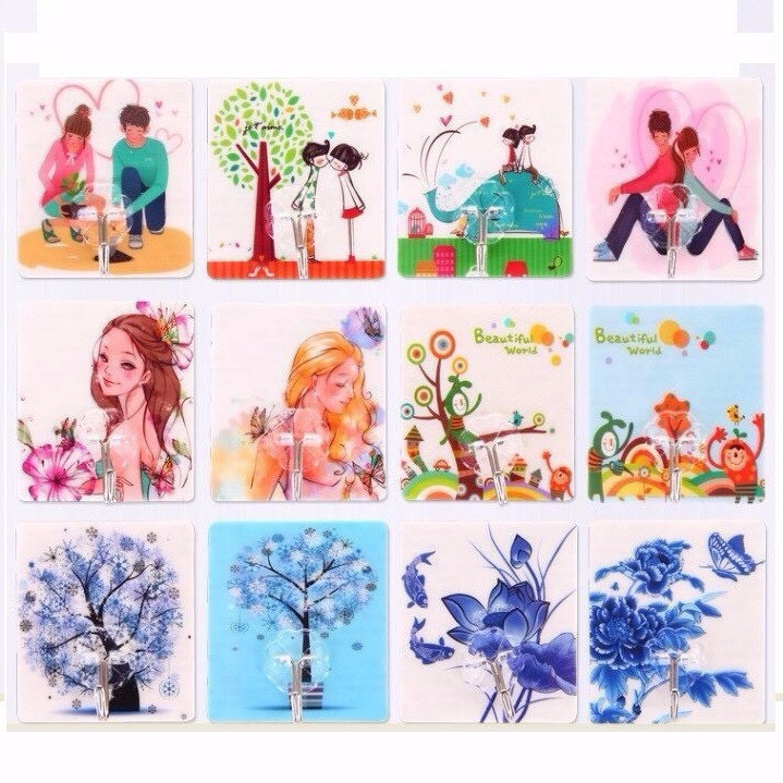 Set 5 Móc Dán Tường Siêu Dính In Hình 3D siêu dễ thương, tiện lợi, móc dán tường đa năng