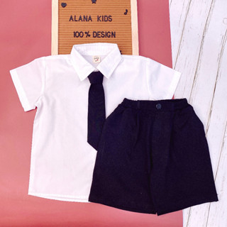 Set sơ mi trắng tặng kèm cà vạt cho bé từ 12-45kg, hàng được thiết kế và sản xuất bởi Alana's Kids