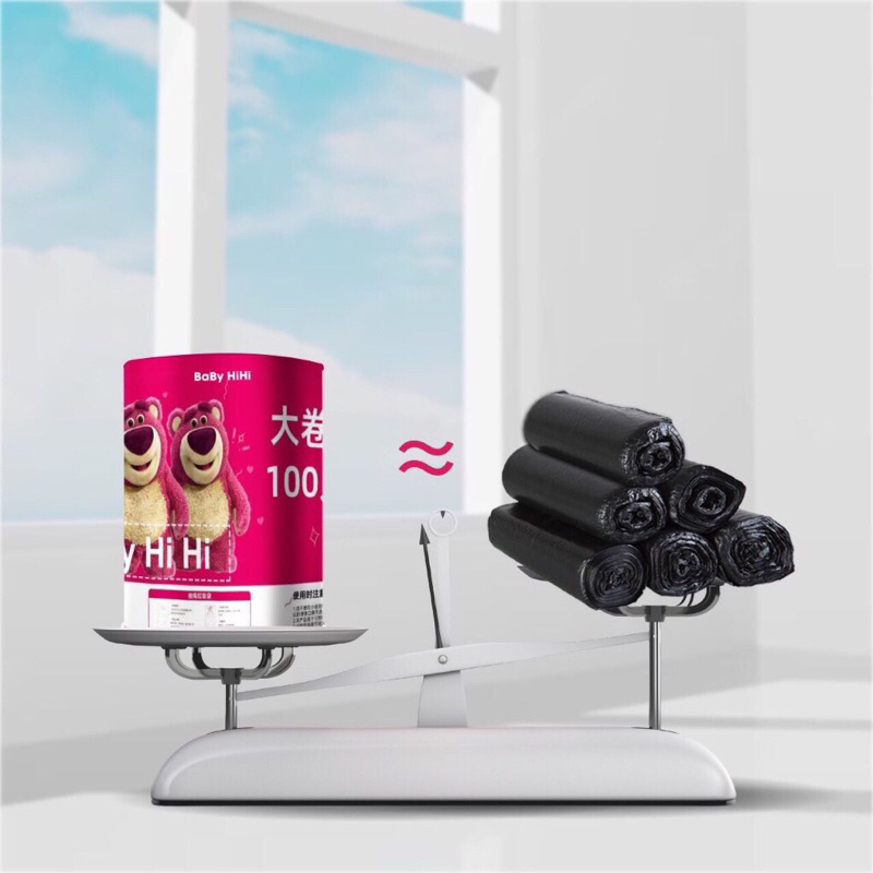 Túi rác dây rút gấu dâu, túi rác có quai xách gấu dâu