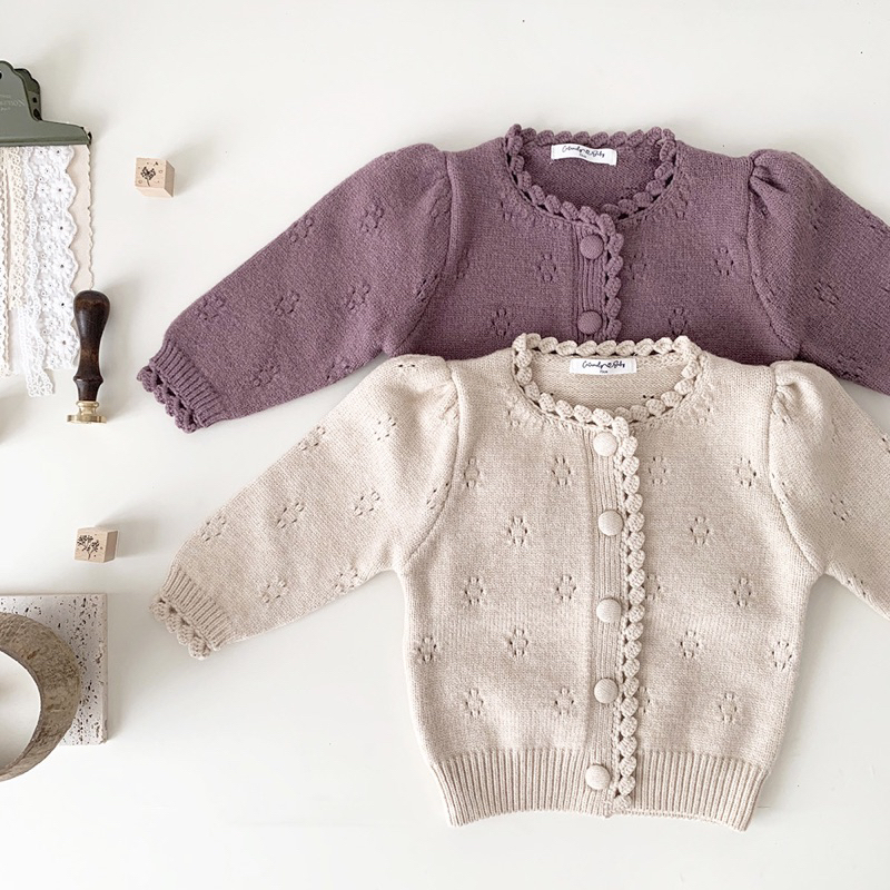 April bébé - Cutemily Áo khoác len cardigan mùa đông giữ ấm Cho Bé Gái dễ thương cúc tròn