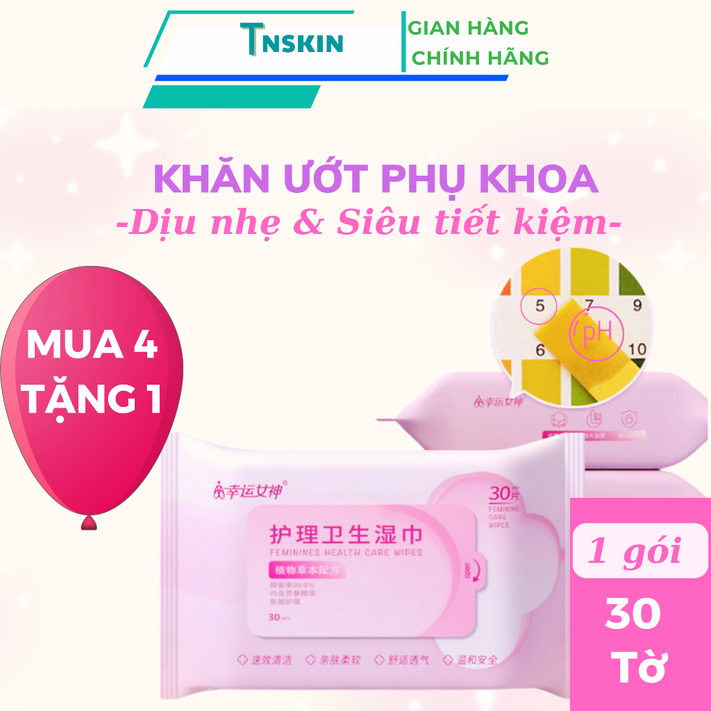 Khăn giấy ướt vệ sinh vùng kín phụ nữ, khăn giấy vệ sinh vùng kín phụ khoa Femininer 1 gói 30 tờ kháng khuẩn tốt PHchuẩn