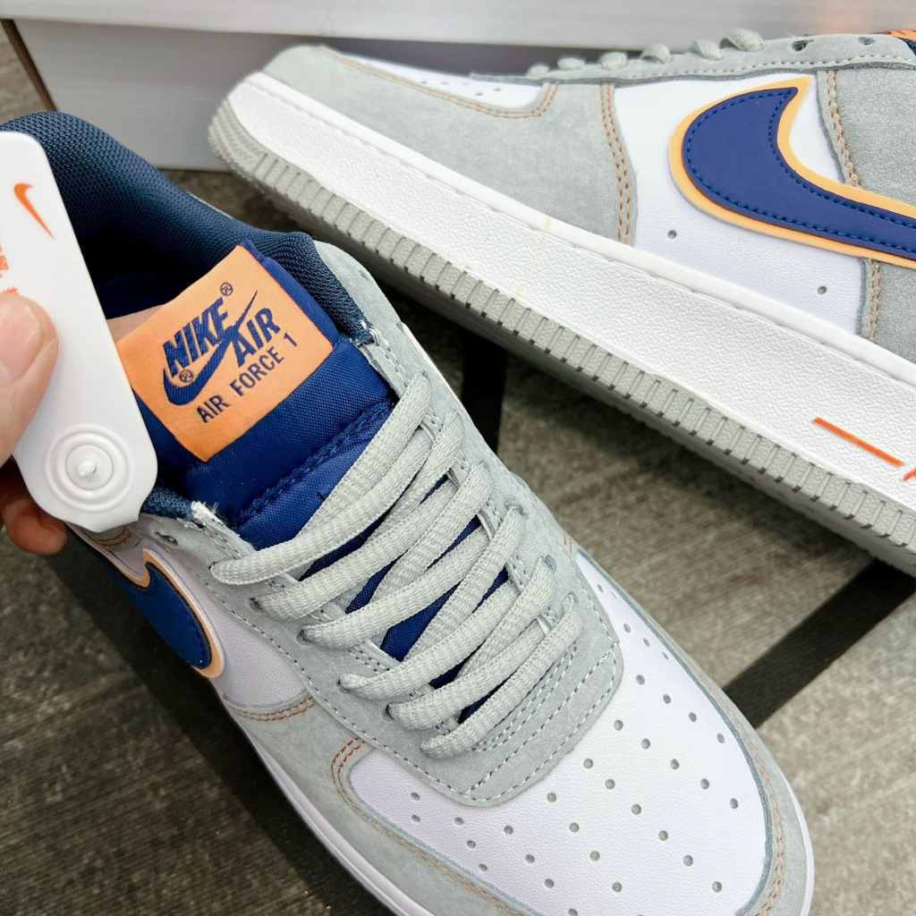 Giày Thể Thao nam nữ AF1 Xám gót cam da lộn bản Sc, Giày AF1 xám cam lông chuột