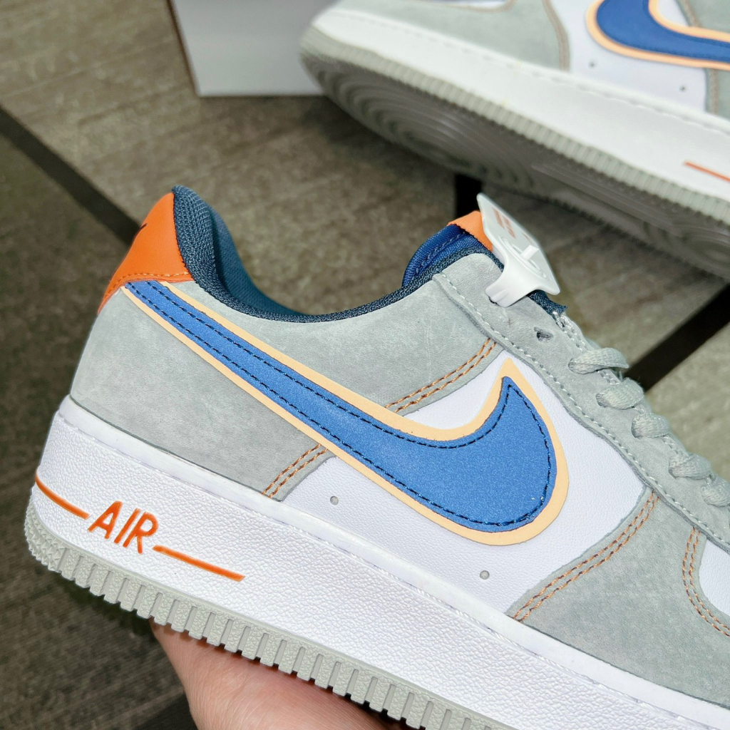 Giày Thể Thao nam nữ AF1 Xám gót cam da lộn bản Sc, Giày AF1 xám cam lông chuột