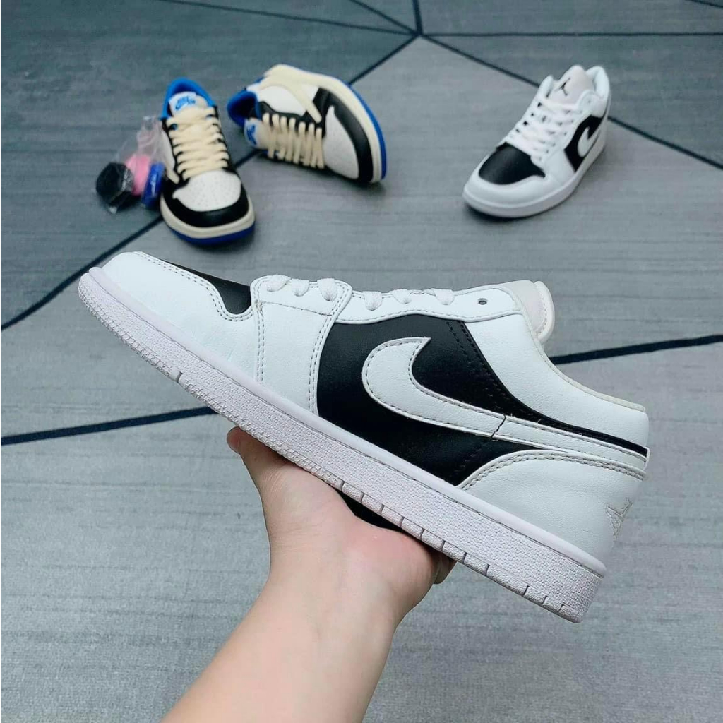 Giày Jordan Nam Nữ Thể Thao, Giày JD1 Cổ Thấp Panda Trắng Mũi Đen Thời Trang Hàng Đẹp Full Box