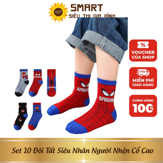 Set 10 đôi tất siêu nhân người nhện cổ cao bé trai 1- 12 tuổi
