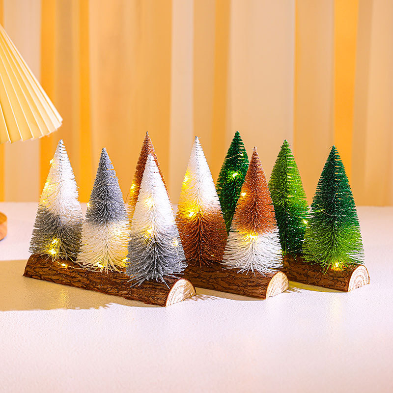 Set 3 Cây Thông Kim Tuyến Có Đèn Lung Linh Phụ Kiện Trang Trí Noel