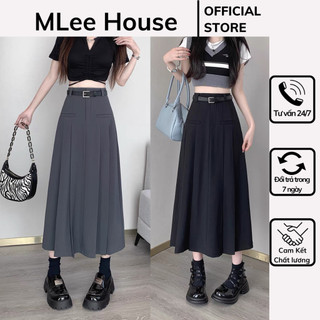Chân váy xếp ly dáng dài hai màu đen ghi , chân váy ulzzang có xẻ trước túi cơi 2 bên phong cách hàn quốc
