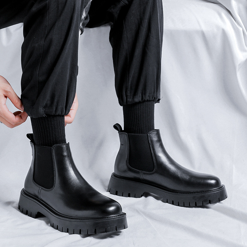 Giày Chelsea boots nam giày chiến binh da bò ,đế đúc cao su 5cm Bảo Hành 12 tháng