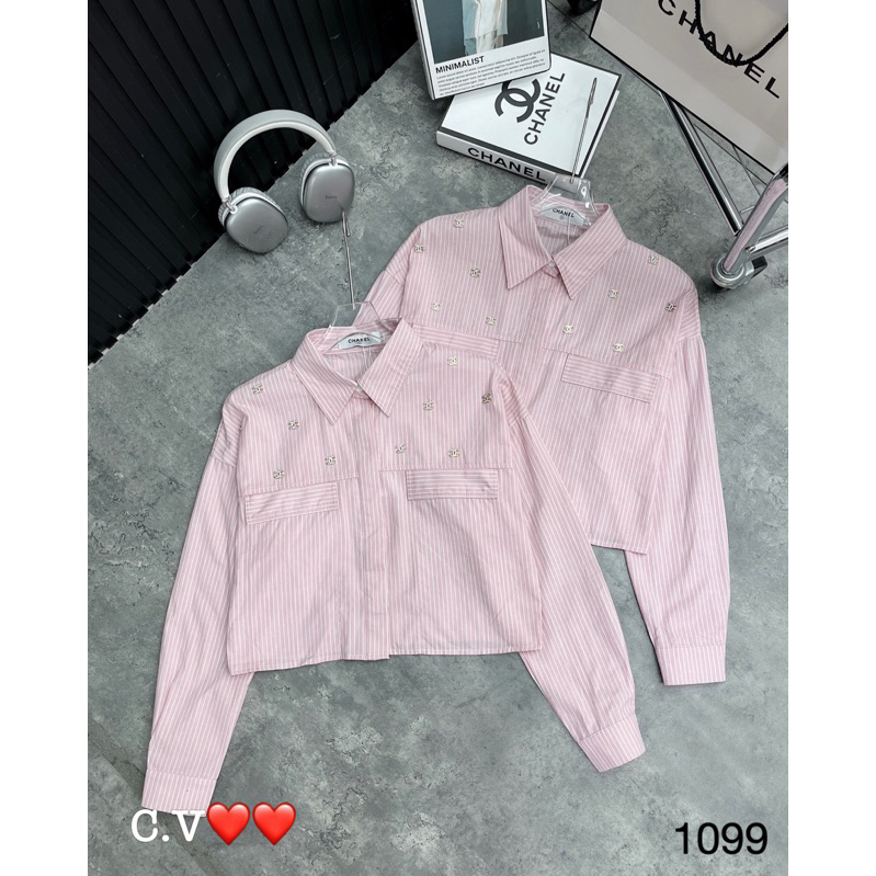 Áo sơ mi kẻ hồng đính tag C.N QCCC