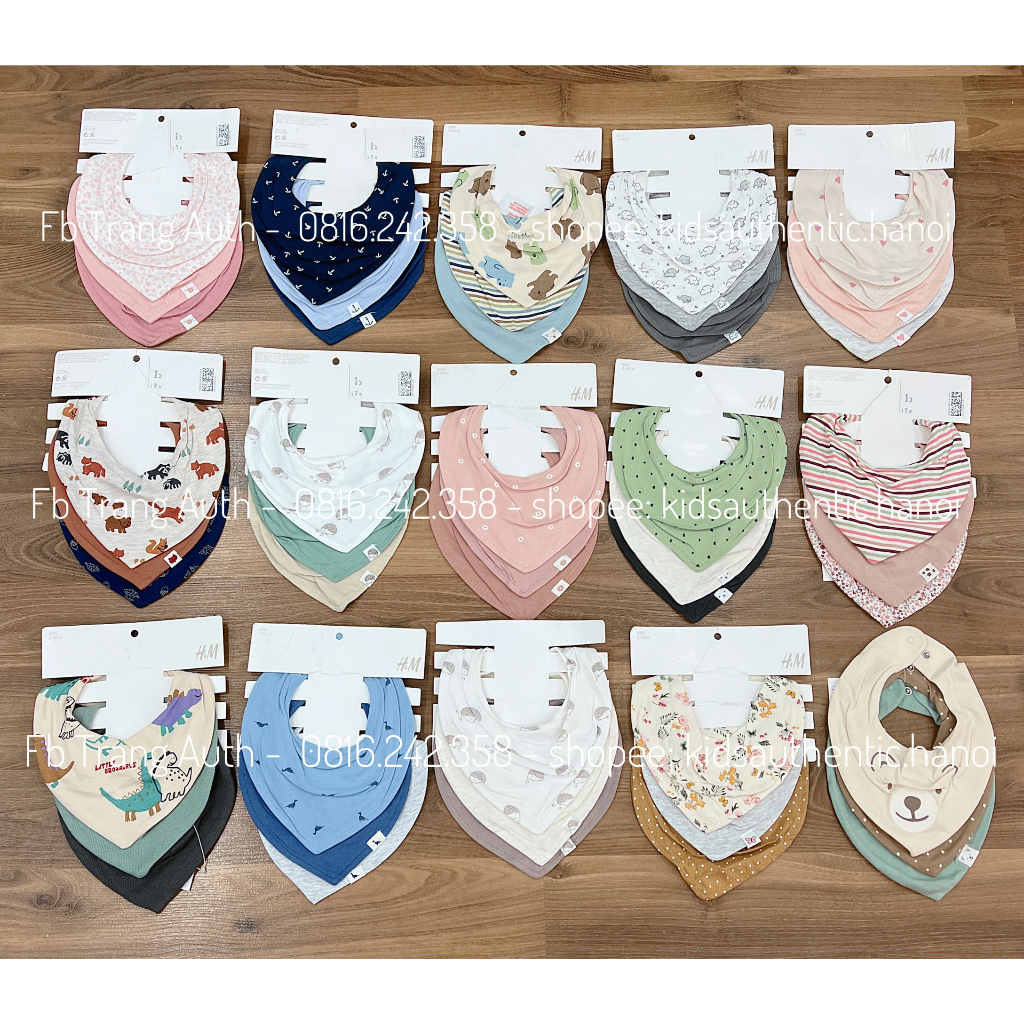 Set khăn yếm cổ cotton cho bé trai bé gái HM Auth chính hãng