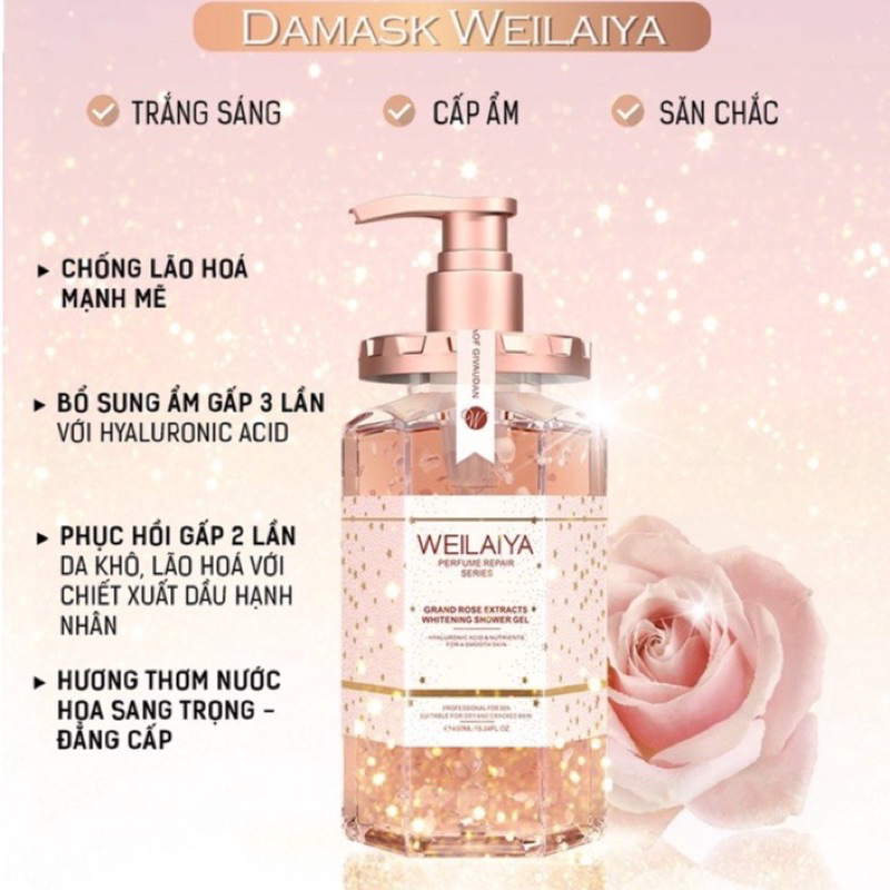 Sữa Tắm Nước Hoa Weilaiya Chính Hãng Tủy Mật Hoa Hồng Damask 450ml Hương Thơm Quyến Rũ Thơm Lâu Hơn Nước Hoa