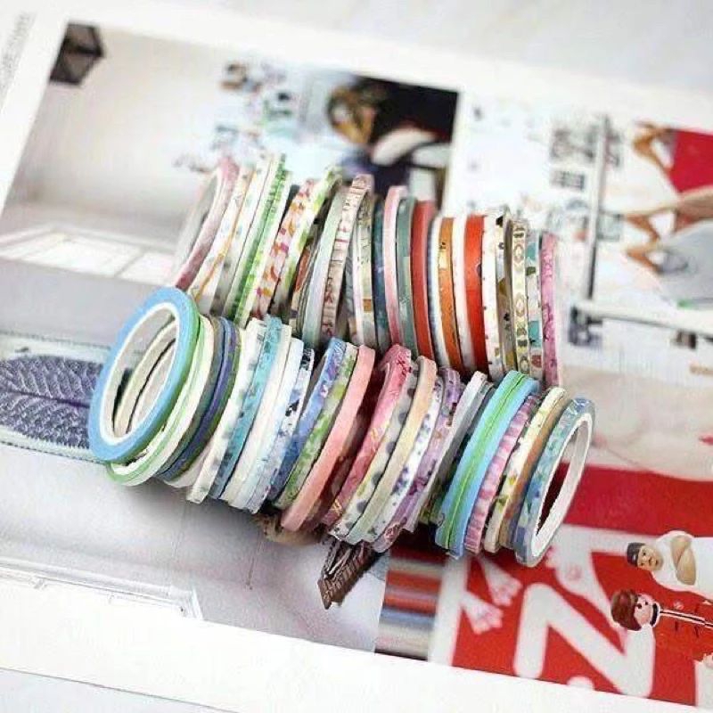 Sét 50 Cuộn Washi Trang Trí Viền Nhiều Màu Sắc Loại 3mm