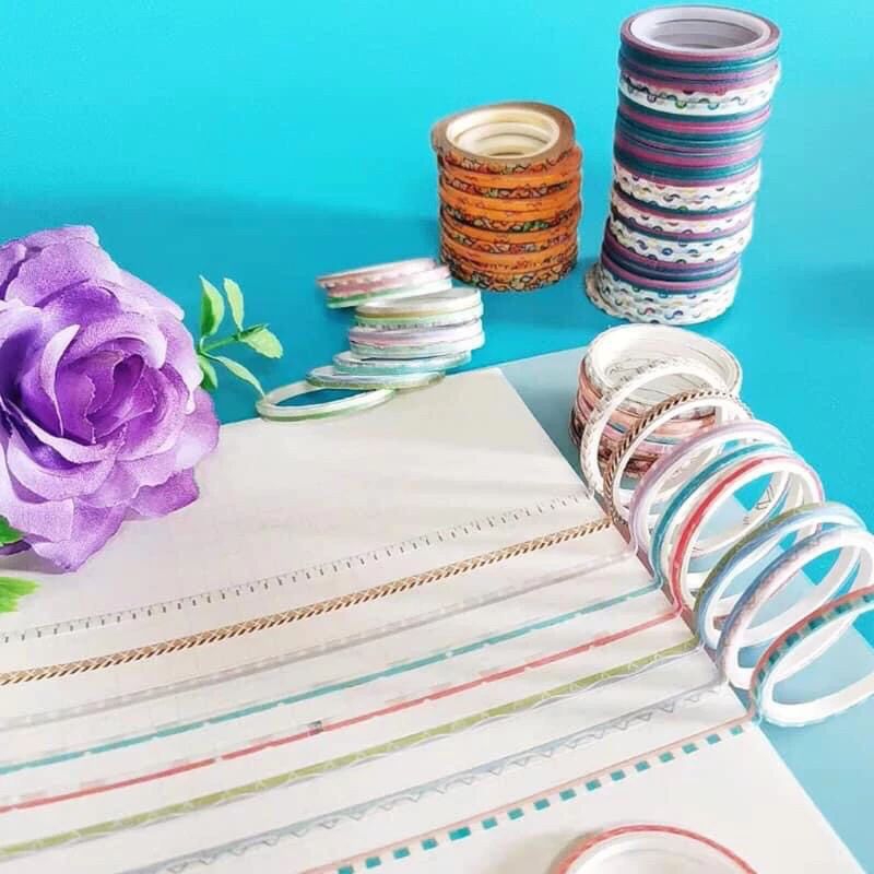 Sét 50 Cuộn Washi Trang Trí Viền Nhiều Màu Sắc Loại 3mm