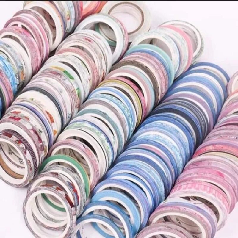 Sét 50 Cuộn Washi Trang Trí Viền Nhiều Màu Sắc Loại 3mm