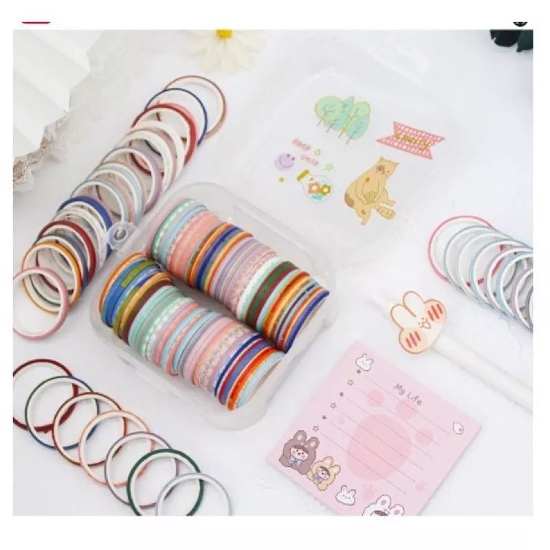 Sét 50 Cuộn Washi Trang Trí Viền Nhiều Màu Sắc Loại 3mm
