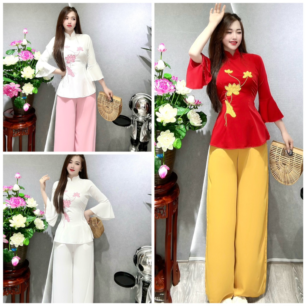 Đồ Lam Đi Chùa # Bà lai sen lụa đông hưng# Quần Áo Nữ