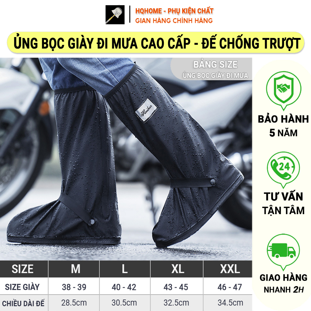Giày Ủng Đi Mưa, Ủng Bọc Giày Nam Nữ Cổ Cao Đế Cao Su Dày Chống Trơn Trượt Chất Liệu Nhựa PVC Cao Cấp Màu Đen 2 Lớp