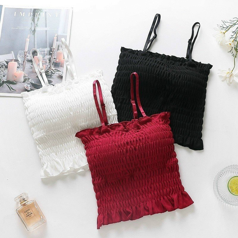 Áo hai dây thời trang nữ kèm đệm mút mỏng siêu thoải mái, bra nhún ôm body có thể tháo rời 2 dây phong cách Hàn Quốc