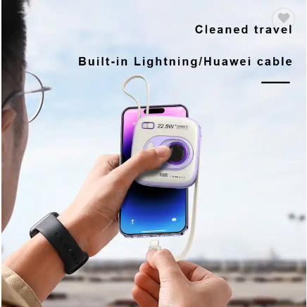 Sạc Dự Phòng Hình Máy Ảnh Độc Đáo Có Dây Sạc Siêu Nhanh 22,5W Dung Lượng Lớn 10000 mAh KhoPhuKien Official