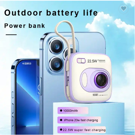 Sạc Dự Phòng Hình Máy Ảnh Độc Đáo Có Dây Sạc Siêu Nhanh 22,5W Dung Lượng Lớn 10000 mAh KhoPhuKien Official