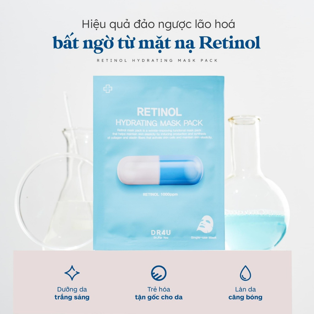 Mặt Nạ Dr4U Retinol & Glutathione Xóa Nhăn, Sáng Da, Đều Màu