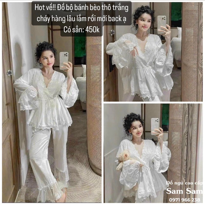 Đồ Bộ Mặc Nhà Pijama Nữ Cộc Dài Tay Cao Cấp - Đồ Ngủ Lụa Quảng Châu