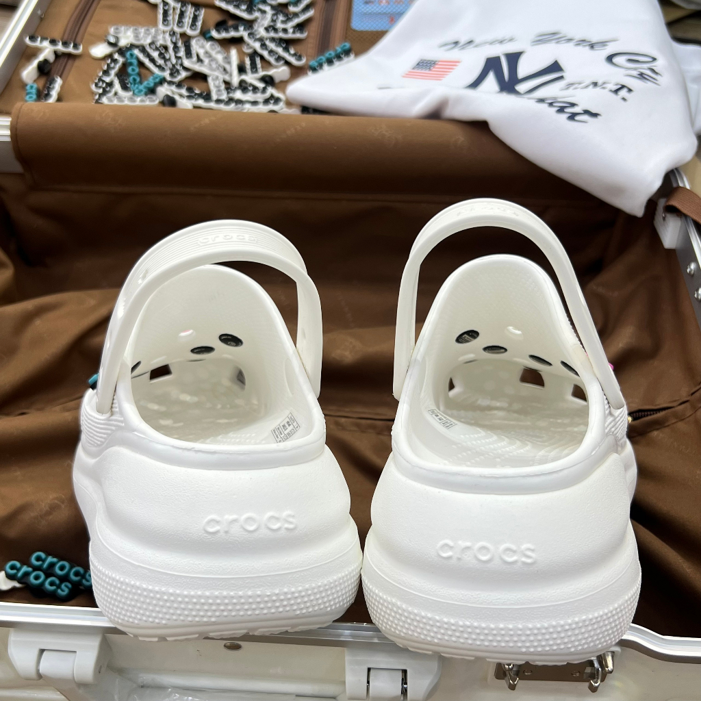 Giày Clog Unisex Crocs Crush Classic *Đế Cao* - Trắng - Code : 207521-100