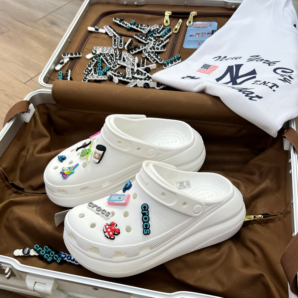 Giày Clog Unisex Crocs Crush Classic *Đế Cao* - Trắng - Code : 207521-100