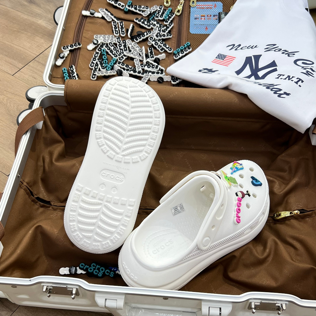 Giày Clog Unisex Crocs Crush Classic *Đế Cao* - Trắng - Code : 207521-100