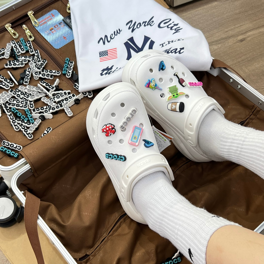 Giày Clog Unisex Crocs Crush Classic *Đế Cao* - Trắng - Code : 207521-100