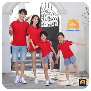Áo polo gia đình có cổ màu đỏ chất cá sấu poly Thái dày dặn mát đủ size làm đồng phục cổ trụ thanh lịch | AntonoStore