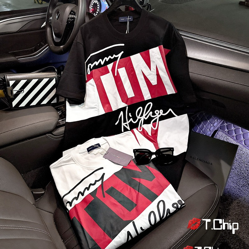 Áo phông siêu cấp Logo Tommy Hilfiger chữ ký . Hàng siêu cấp chất đẹp. Fom to rộng giấu quần mặc đôi thoải mái