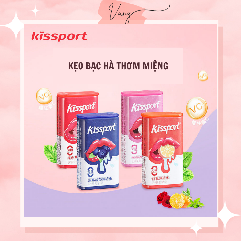 KISSPORT Kẹo Bạc Hà Trái Cây Không Đường Thơm Miệng Kẹo Hôn