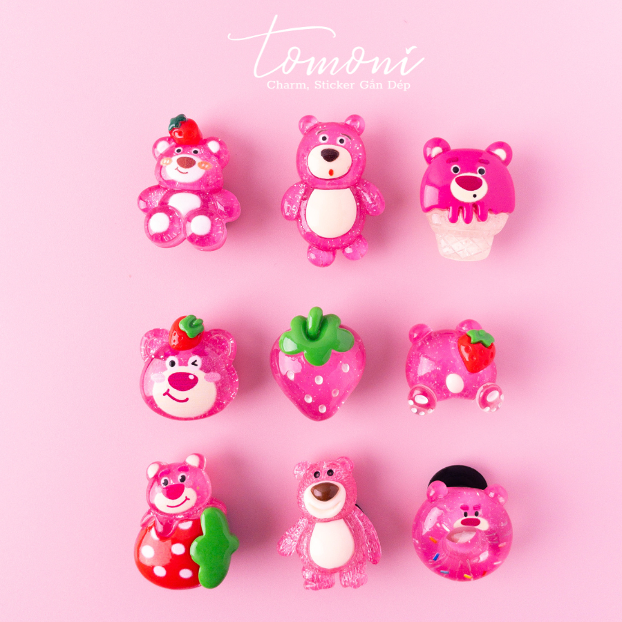 Sticker Gắn Dép, Hình Charm Trang Trí Hình Gấu Dâu Dạng Thạch Trong - HQ104