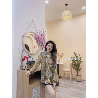 Áo sơ mi lụa tơ xuớc vân loang cá tính