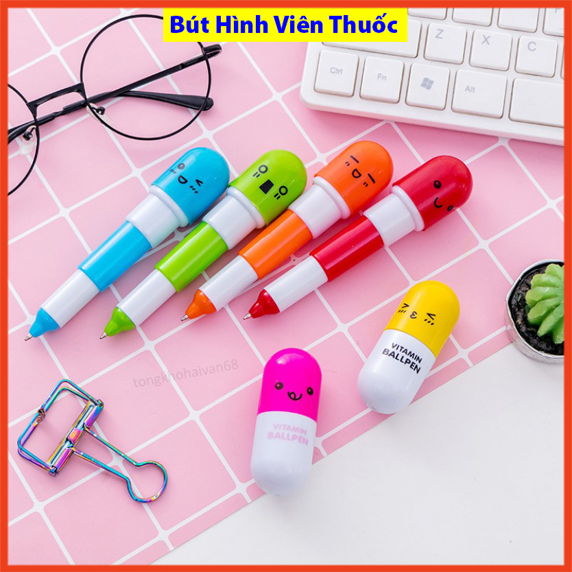 Bút bi hình viên thuốc cute dễ thương viết đẹp nét đều thiết kế độc đáo mực xanh tiện dụng