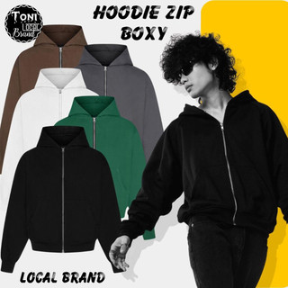 Áo Hoodie Boxy Zip Local Brand nỉ bông dày form rộng Unisex giữ ấm chống nắng (BX200L - Full Box)