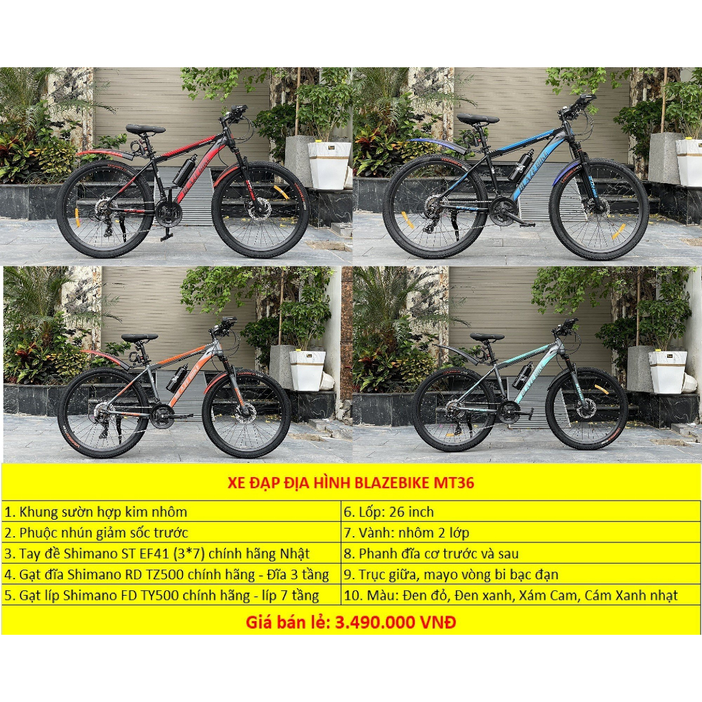 Xe đạp địa hình khung nhôm Blazebike MT36, tặng Full phụ kiện đi kèm