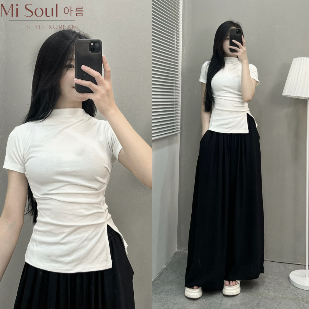 Áo Thun Cổ 3 Phân Cộc Tay Nữ Nhúm Sườn Xẻ Tà BigSize MiSoul, Áo Cổ Leo Cộc Tay Xẻ Tà BigSize MiSoul 218 | BigBuy360 - bigbuy360.vn