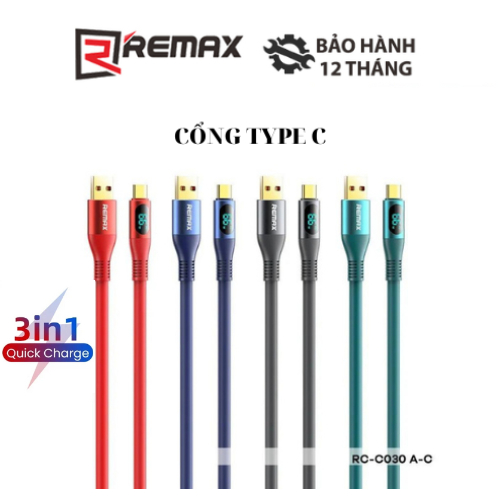Cáp sạc điện thoại Remax RC-C030 cổng USB ra Type C tích hợp màn hình LED sạc nhanh 66W