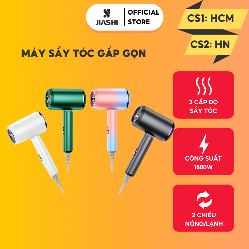 Máy sấy tóc mini JIASHI gấp gọn tạo kiểu chuyên nghiệp 2 chiều nóng lạnh 3 tốc độ gió công suất 1800W MST05