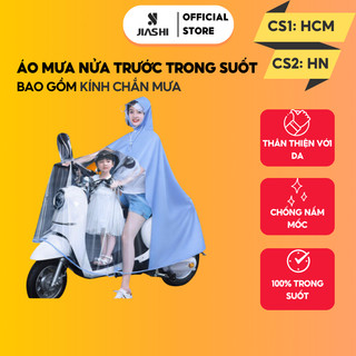 Áo mưa nửa trước trong suốt cho mẹ và bé, che phủ toàn thân, tà áo siêu rộng kèm kính chắn mưa AMP02