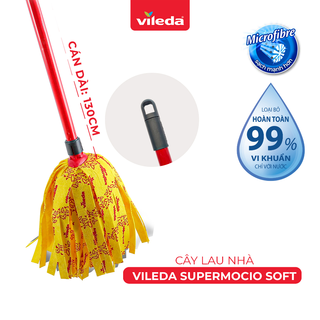 Bộ cây lau nhà VILEDA Supermocio Soft vải sợi siêu nhỏ, siêu thấm dùng cho sàn gỗ kèm xô giặt chuyên dụng S01