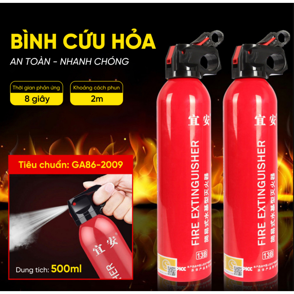 Bình Cứu Hỏa  Mini Màu Đỏ Cho Xe Ô Tô - Bình chữa cháy Ô Tô MINI Dùng Cho Xe Hơi - Chung Cư - Hộ Gia Đình