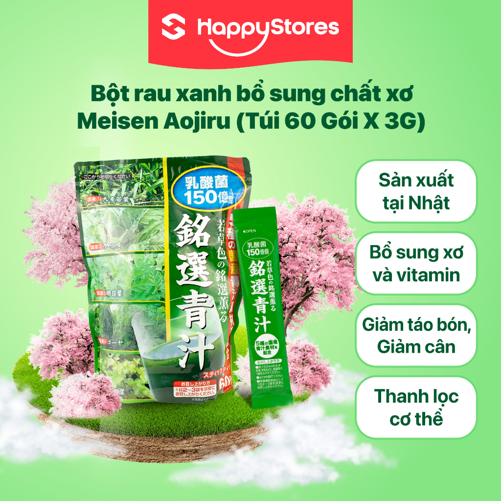 Bột Rau Xanh Bổ Sung Chất Xơ làm sáng da Meisen Aojiru  Hàng chuẩn Nhật Bản
