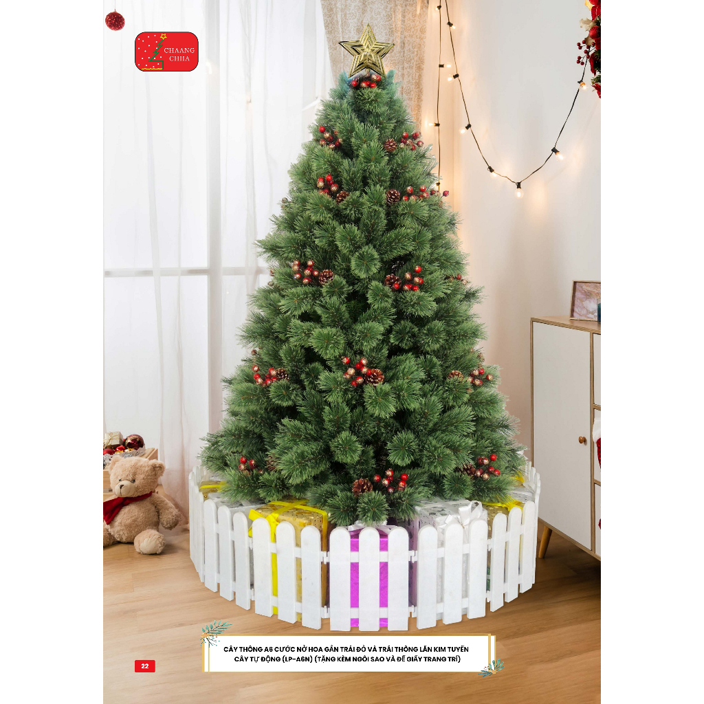 Cây Thông Cước Nở Hoa Gắn Trái Đỏ Và Trái Thông Cây Thông Noel Cao Cấp Mã A6N Trang Trí Giáng Sinh Công Ty, Khách Sạn