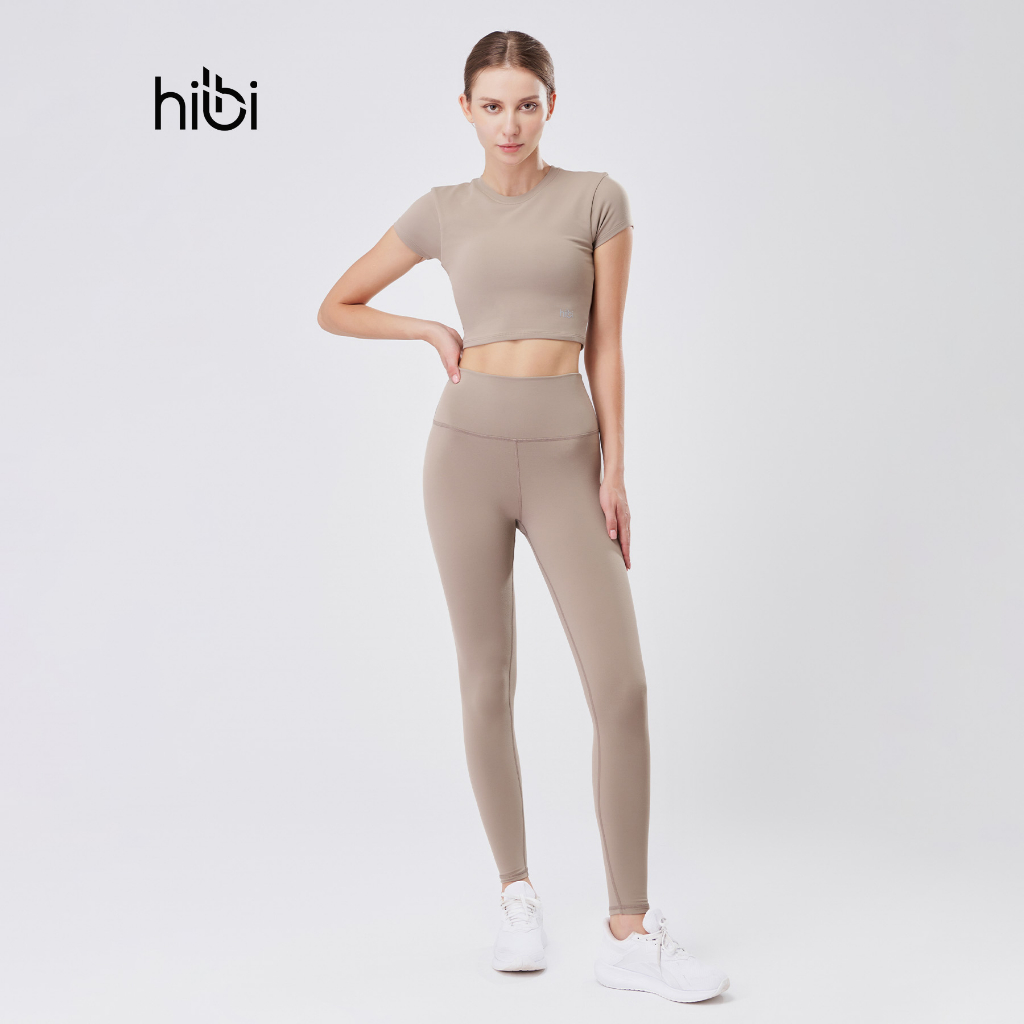 Set Đồ Tập Yoga Gym Hibi Sports H147 Áo Croptop Có Tay Kèm Mút Ngực, Quần Lưng Cao Tôn Dáng, Chất Vải Hi Fabric