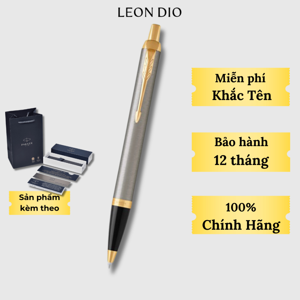 Bút Ký Tên Parker, Viết Bi Kí Cao Cấp IM Đ-Brushed Metal GT TB4-1975642, Khắc Tên Chữ Miễn Phí, Quà Tặng